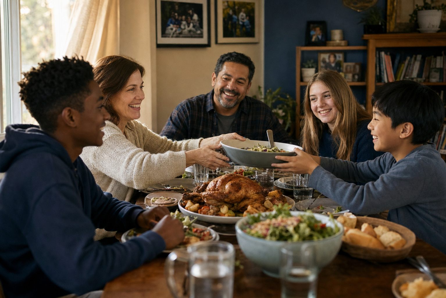 Sponsor Parent family sharing a meal together